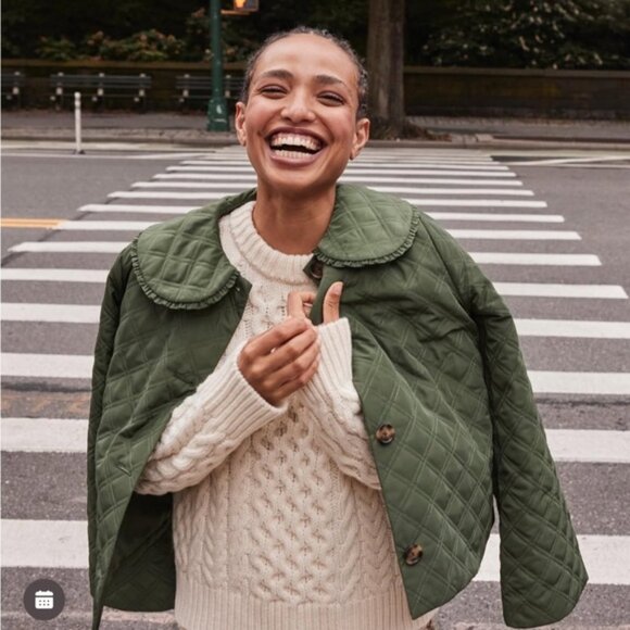 Hill House The Blake jacket leaf green Peter Pan collar neutral wide sleeve XXL - Picture 2 of 16